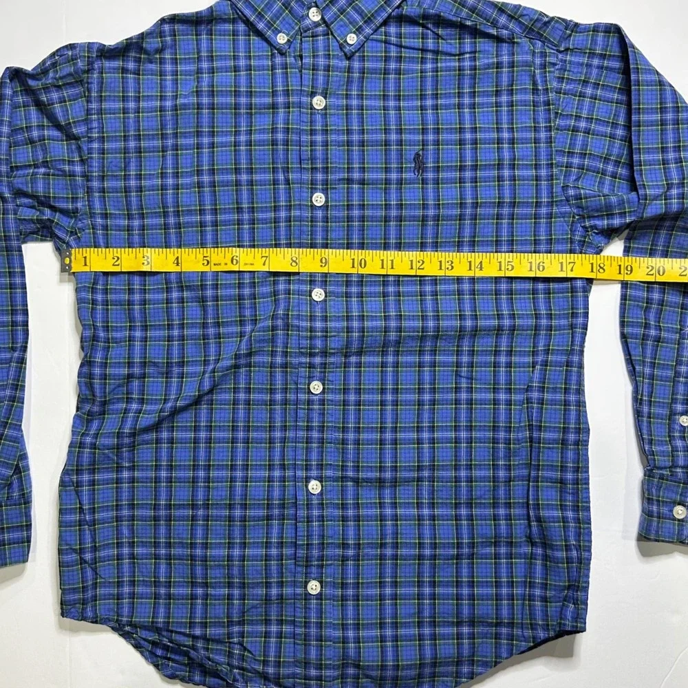 Ralph Lauren Kids Plaid‎ Button-Up Shirt Blue Green Cotton Blend Size Medium